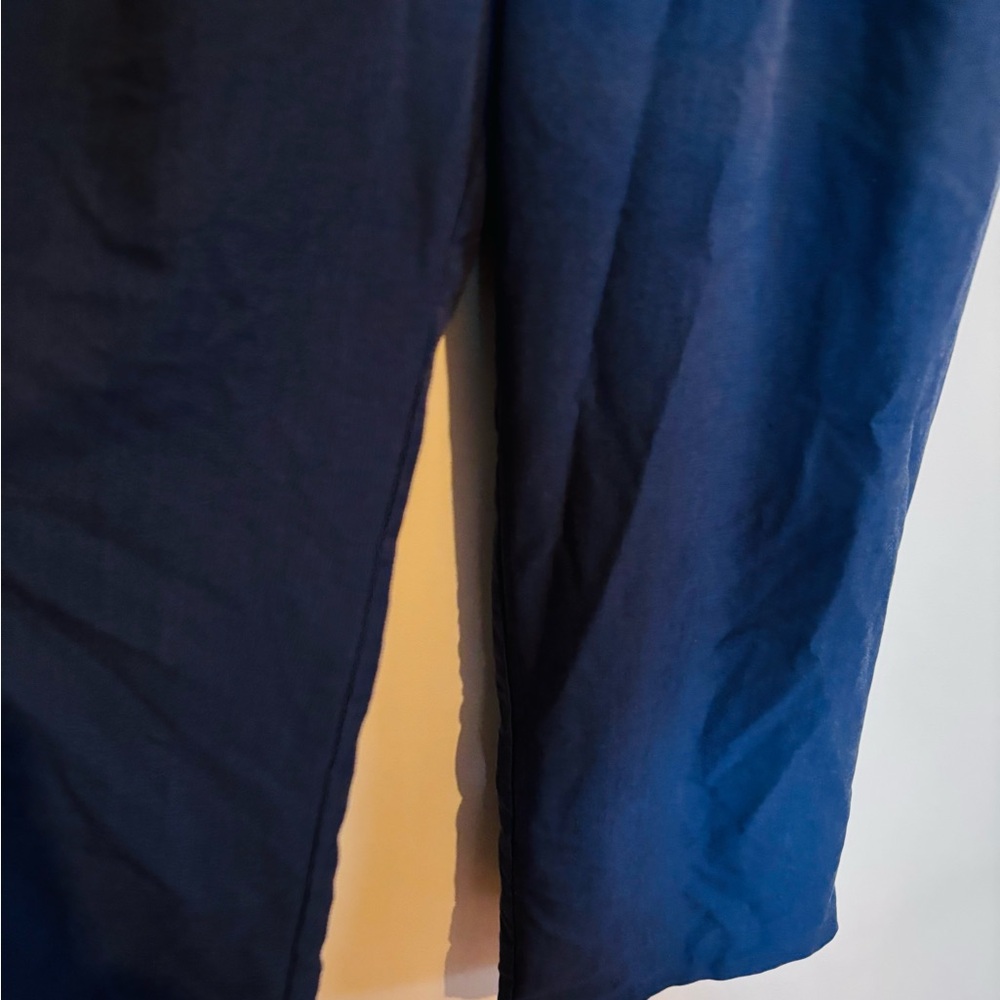 Blue long high waisted dress pants with pockets and elastic waistband in the bac - Picture 3 of 7